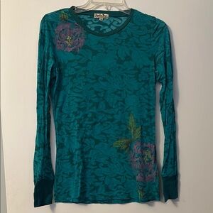 Lucky Brand Jeans Teal Floral Women's Top